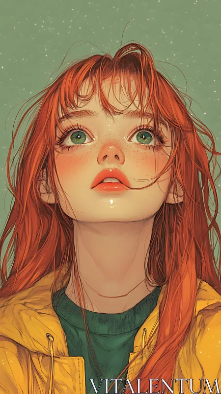 Wonderstruck redhead gazing up with bright hopeful eyes.