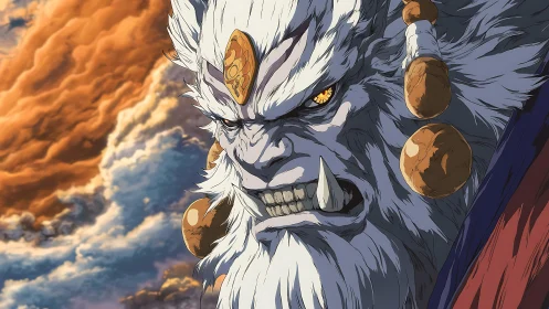 Storm-lit demon warlord glares fiercely across the sky