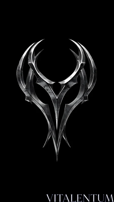 Chromed tribal sigil forms symmetrical metallic crest