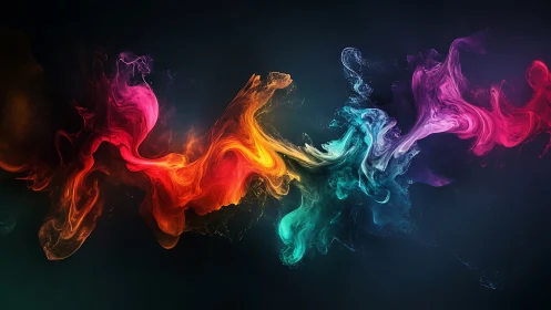 Digital painting of chromatic smoke ribbons on dark ground.