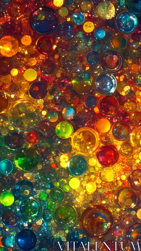 Chromatic glass orbs form luminous abstract bubble field.