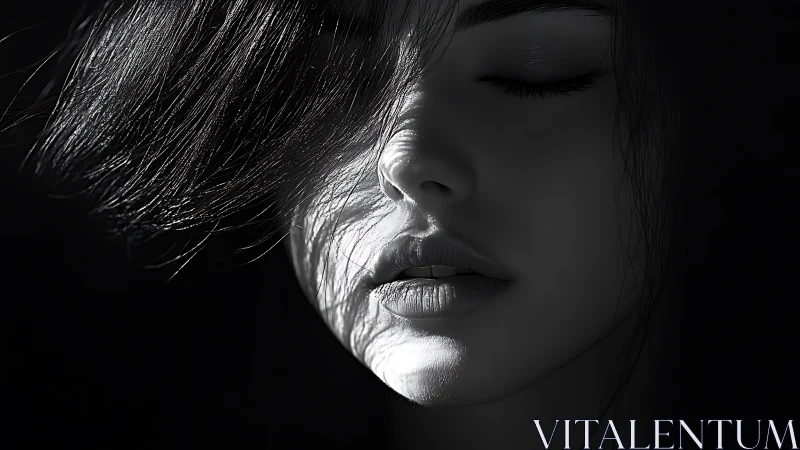 Whispered light carves a dreaming face from velvet shadow.