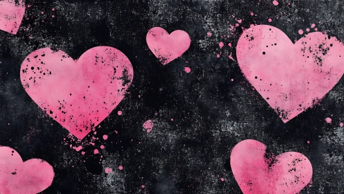 Pink Hearts Dance on Midnight Canvas.