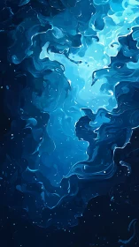 Vertical blue abstract fluid composition shows layered motion