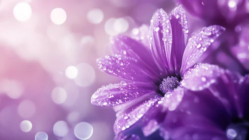 Purple Petals Dancing Through Dewdrop Magic.