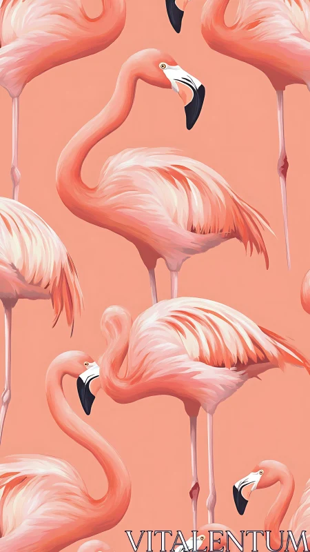 Elegant pink flamingos form a vibrant tropical pattern