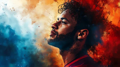 Profile portrait with dual-tone abstract bokeh background field