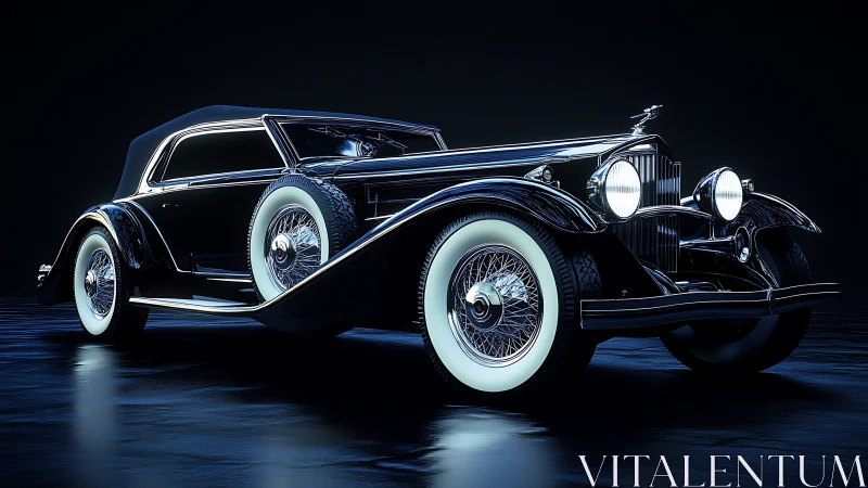 Streamlined vintage roadster in dramatic studio hard light.