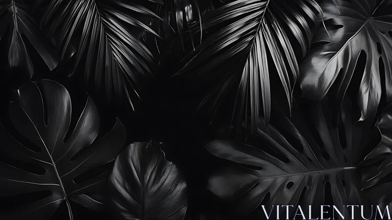 Monstera leaves form dark monochrome tropical pattern.