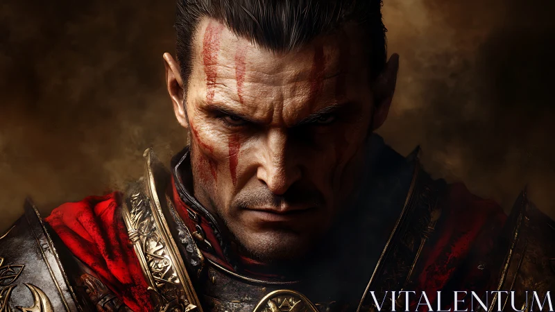 Battle-scarred warlord portrait with cinematic chiaroscuro lighting.