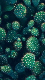 Macro botanical study of clustered opuntia cactus pads.