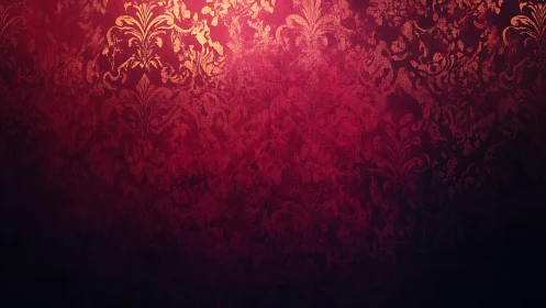 Red gradient damask wallpaper shows ornate floral pattern