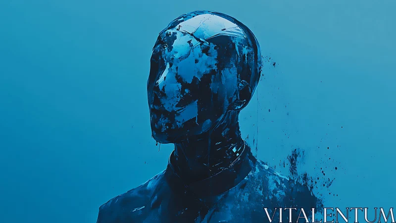 Shimmering blue android portrait offers calm, quiet mystery