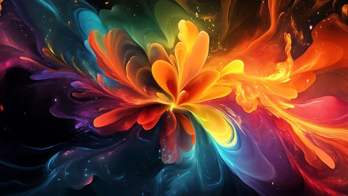 Radiant nebula bloom explodes with swirling spectral color.