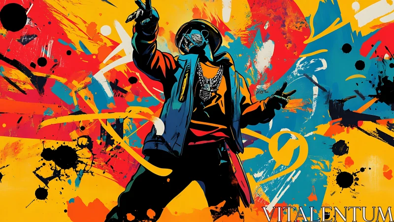 Graffiti style street dancer in vivid abstract splashes.