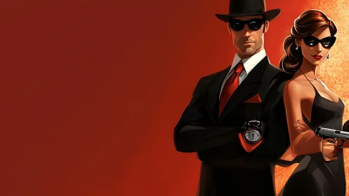 Suited secret agents strike a cool, crimson-tinted pose.