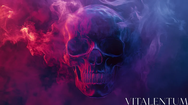 Human skull shape emerges within dense bicolored smoke field