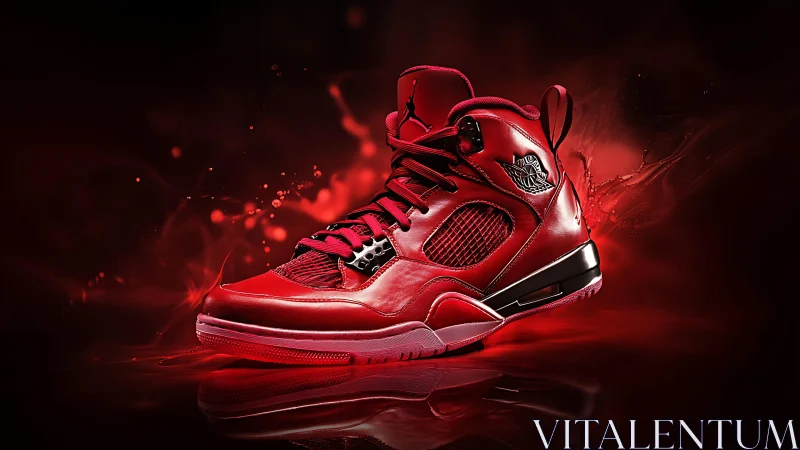 High-gloss red basketball sneaker rendered with dynamic lighting