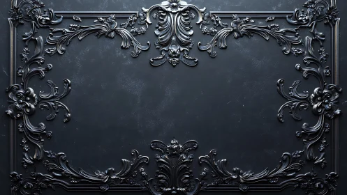 Ornate baroque frame with high-gloss black relief ornamentation.