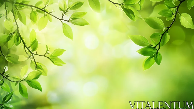 Digital foliage canopy with luminous soft-focus bokeh background.