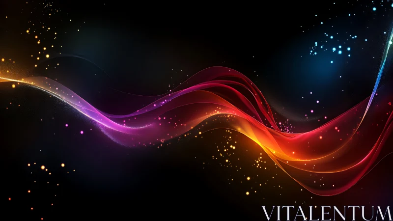 Glowing rainbow energy ribbons dance gently across space