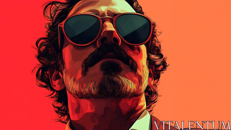 Stylized male portrait with sunglasses on vivid orange background