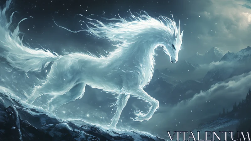 Moonlit spirit stallion racing across a stormy sky trail.