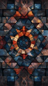 Glowing geometric sunburst set in rustic mosaic stone.