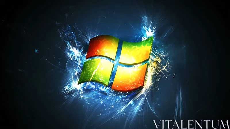 Glowing window logo bursting with colorful digital energy.
