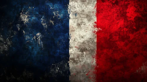 Distressed textured French flag in bold tricolor composition.