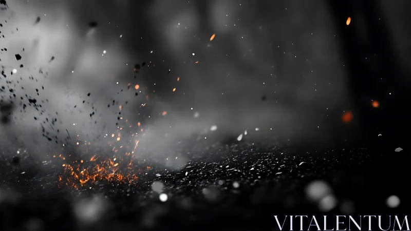 Explosion with Orange Sparks and Debris Impact.