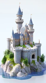 Sunny cliffside castle inviting daydreams and soft wonder.