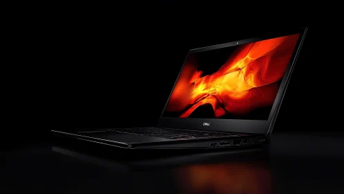 Oblique-view ultrabook with luminous red waveform display.