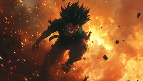 Firestorm warrior dives through chaos in molten midair blaze