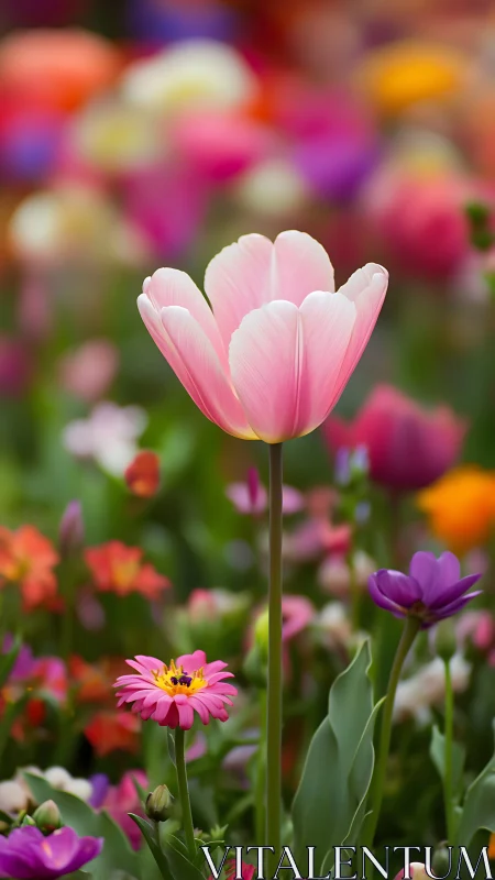 Graceful Pink Tulip Blooms in a Vibrant Flower Garden