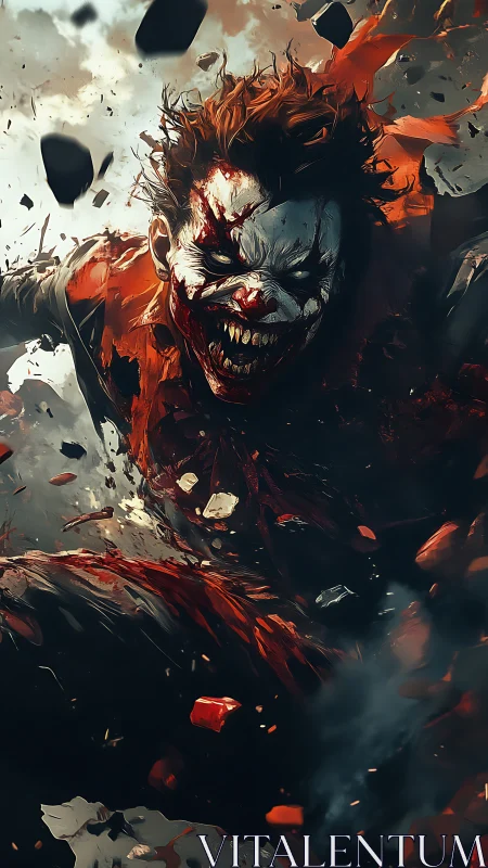 Fierce painted trickster racing through swirling chaos.