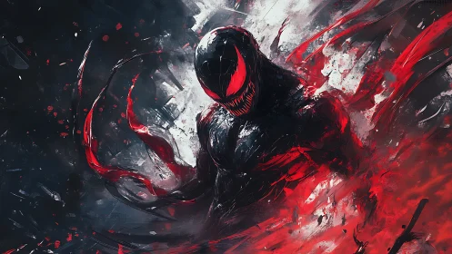 Menacing red-eyed symbiote emerges from swirling red chaos