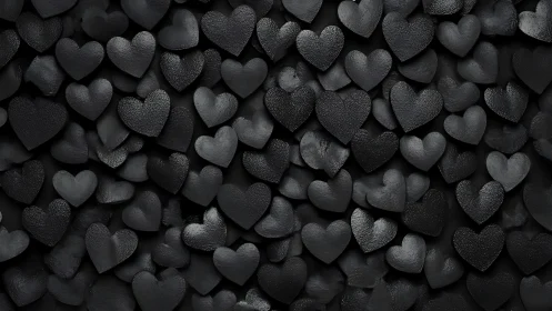 Black Textured Heart Forms Arranged in Dense Composition