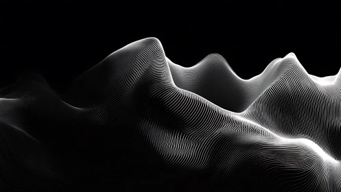 Flowing luminous waves trace a calm abstract mountain range