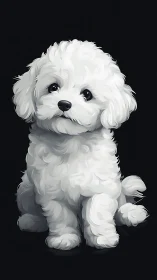 White fluffy puppy illustration on plain dark background.