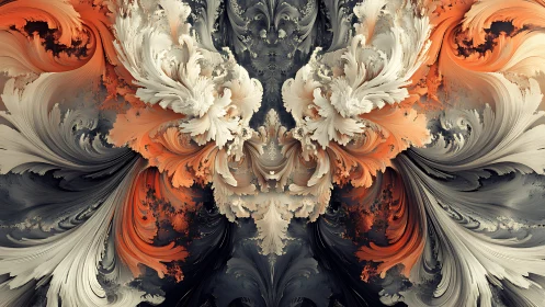 Symmetric fractal plume topology with turbulent chromatic curls.