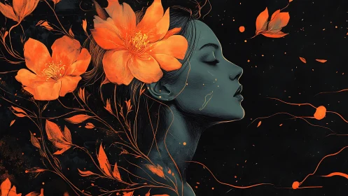 Midnight muse exhales bright blossoms into swirling silence