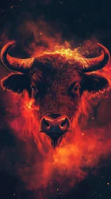 Inferno-charged bull spirit blazing through cosmic embers.