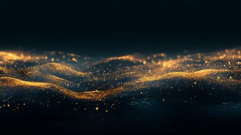 Luminous particle-wave topography in dark volumetric space.