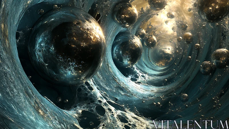 Cosmic orbs drifting through swirling liquid starlight.