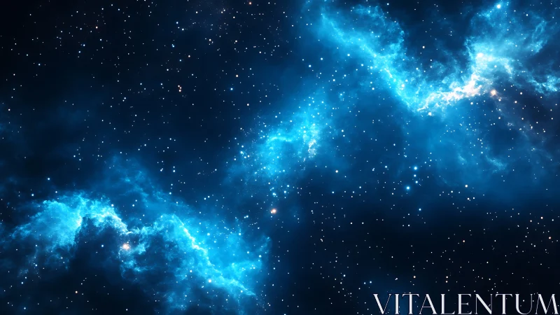 Blue nebula streams glow against a star-filled cosmic void.