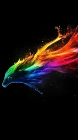 Chromatic liquid fox streaking across deep black void.