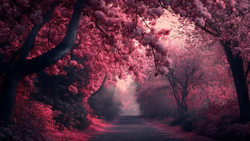 Dreamy pink blossom lane inviting quiet wanderings.