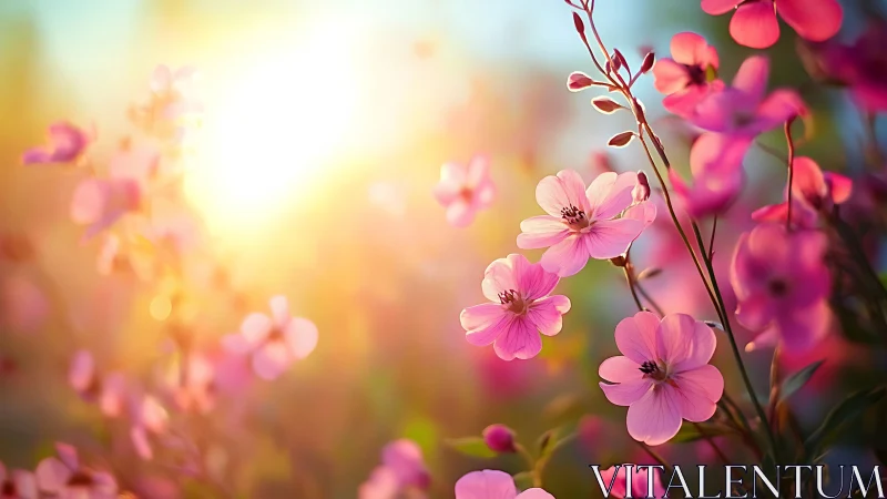 Pink Geraniums Glowing in Golden Sunlight.