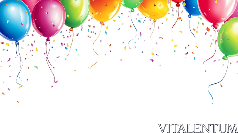 Colorful Balloons with Confetti on White Background.